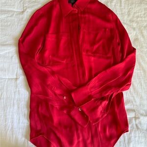 Red Silk Button Down Shirt